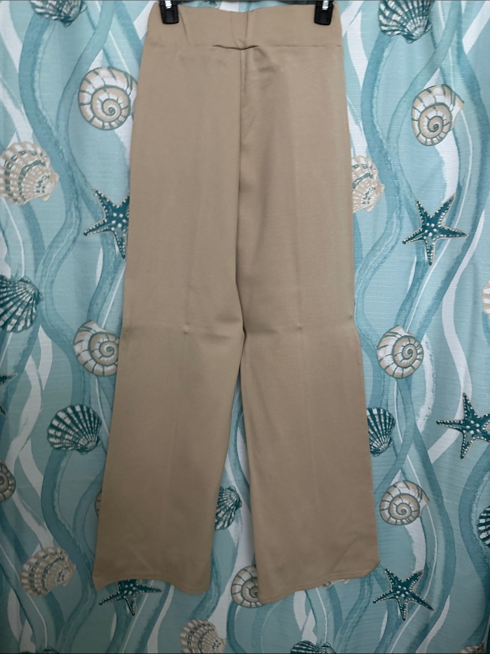 Wide-Leg High-Waist Pants with Decorative Buckle - Beige - Picture 4 of 4
